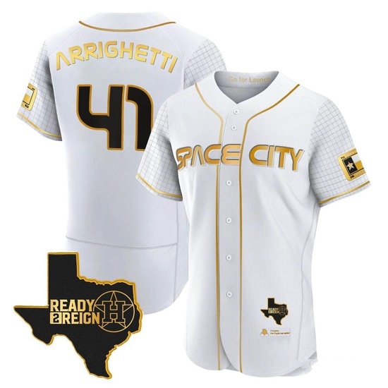 Men's Spencer Arrighetti Houston Astros Authentic Gold 2023 Space City Ready 2 Reign Flex Base White/ Jersey