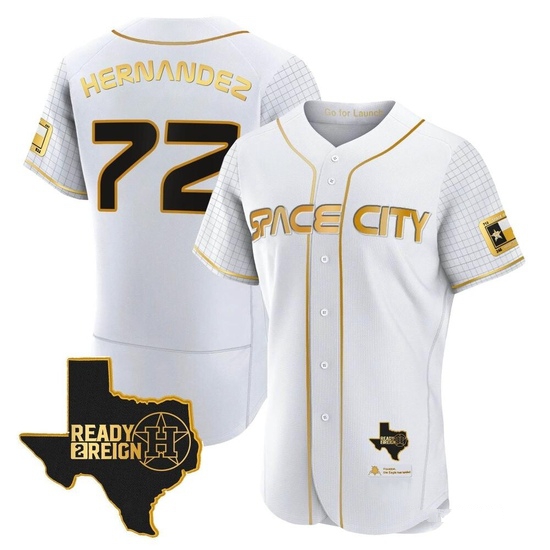 Men's Nick Hernandez Houston Astros Authentic Gold 2023 Space City Ready 2 Reign Flex Base White/ Jersey