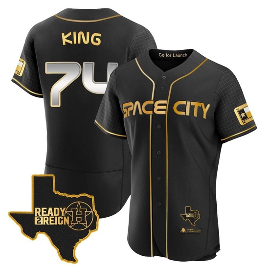 Men's Bryan King Houston Astros Authentic Black/Gold 2023 Space City Ready 2 Reign Flex Base Jersey