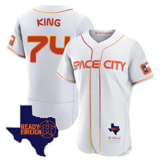 Men's Bryan King Houston Astros Authentic White 2023 Space City Ready 2 Reign Flex Base Jersey