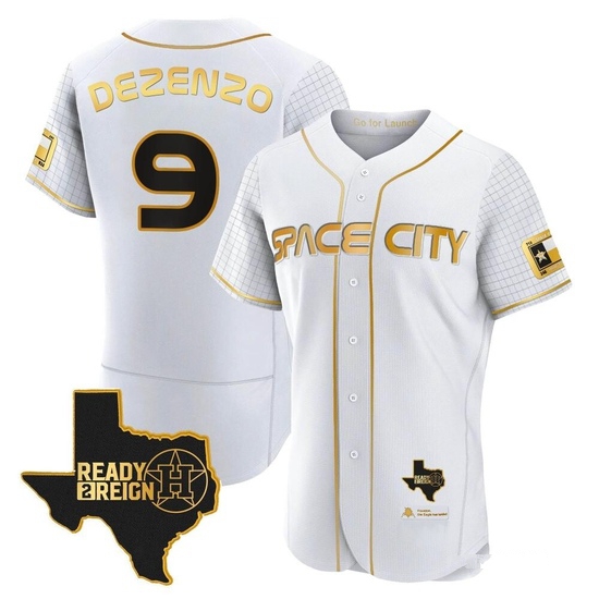 Men's Zach Dezenzo Houston Astros Authentic Gold 2023 Space City Ready 2 Reign Flex Base White/ Jersey