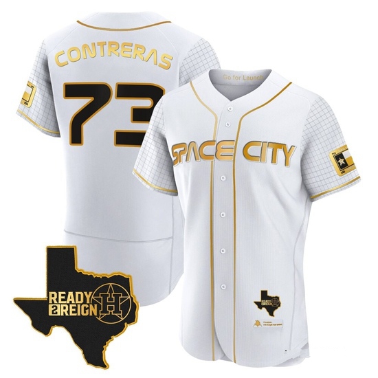 Men's Luis Contreras Houston Astros Authentic Gold 2023 Space City Ready 2 Reign Flex Base White/ Jersey
