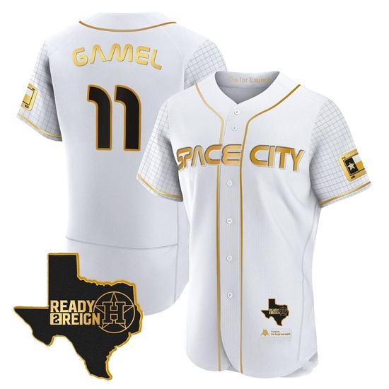 Men's Ben Gamel Houston Astros Game Gold Authentic 2023 Space City Ready 2 Reign Flex Base White/ Jersey