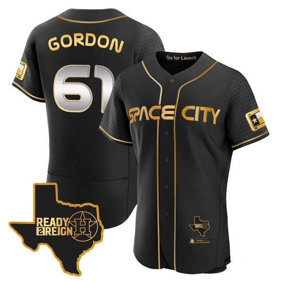 Men's Colton Gordon Houston Astros Authentic Black/Gold 2023 Space City Ready 2 Reign Flex Base Jersey