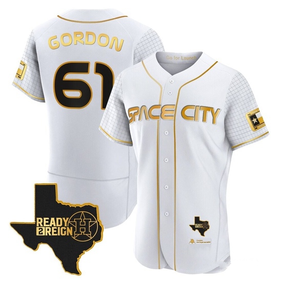 Men's Colton Gordon Houston Astros Authentic Gold 2023 Space City Ready 2 Reign Flex Base White/ Jersey