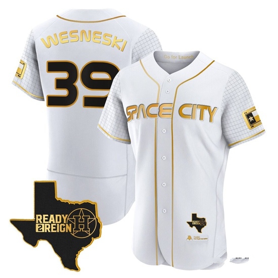 Men's Hayden Wesneski Houston Astros Authentic Gold 2023 Space City Ready 2 Reign Flex Base White/ Jersey