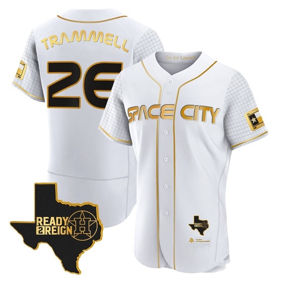Men's Taylor Trammell Houston Astros Authentic Gold 2023 Space City Ready 2 Reign Flex Base White/ Jersey