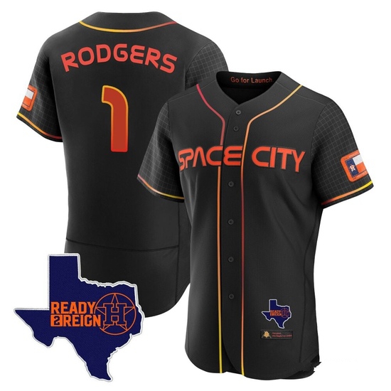 Men's Brendan Rodgers Houston Astros Authentic Black 2023 Space City Ready 2 Reign Flex Base Jersey