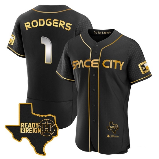 Men's Brendan Rodgers Houston Astros Authentic Black/Gold 2023 Space City Ready 2 Reign Flex Base Jersey