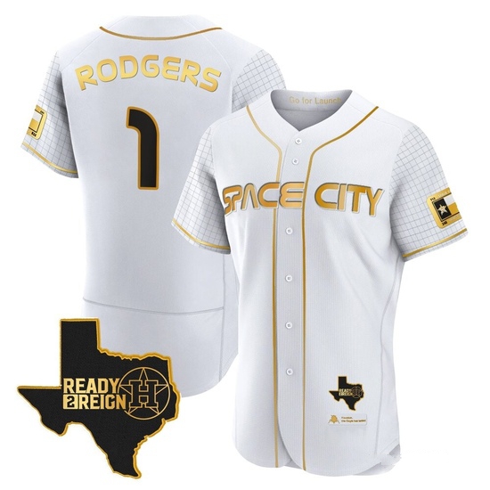 Men's Brendan Rodgers Houston Astros Authentic Gold 2023 Space City Ready 2 Reign Flex Base White/ Jersey