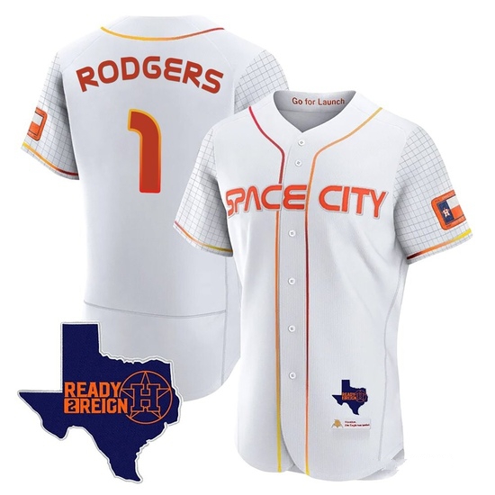 Men's Brendan Rodgers Houston Astros Authentic White 2023 Space City Ready 2 Reign Flex Base Jersey