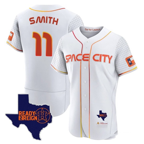 Men's Cam Smith Houston Astros Authentic White 2023 Space City Ready 2 Reign Flex Base Jersey