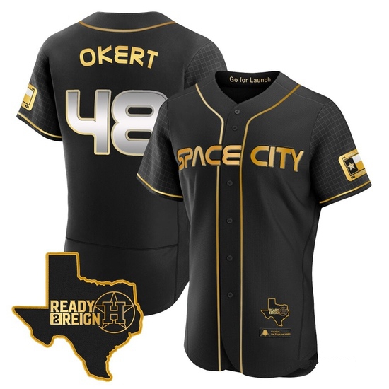 Men's Steven Okert Houston Astros Authentic Black/Gold 2023 Space City Ready 2 Reign Flex Base Jersey