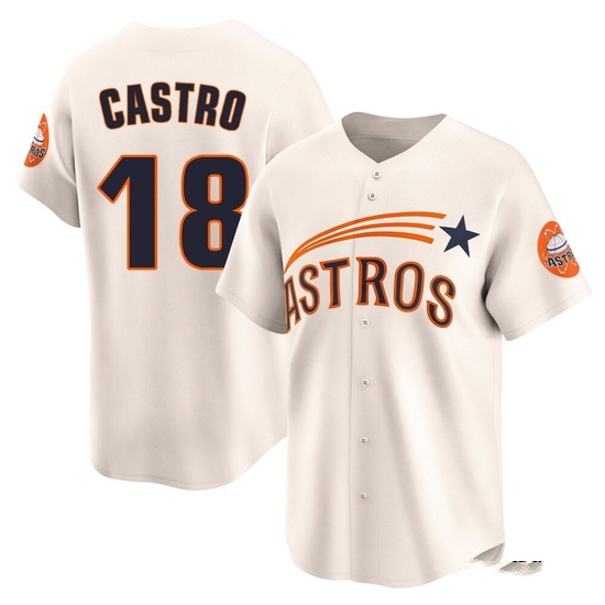 Men's Jason Castro Houston Astros Limited Cream Throwback Cooperstown Collection Jersey