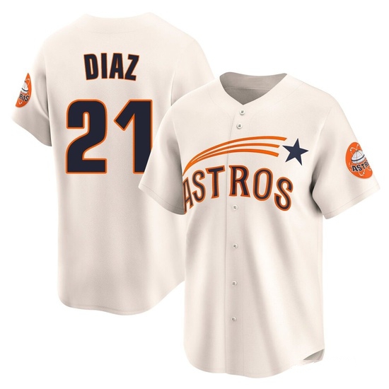 Men's Yainer Diaz Houston Astros Limited Cream Throwback Cooperstown Collection Jersey