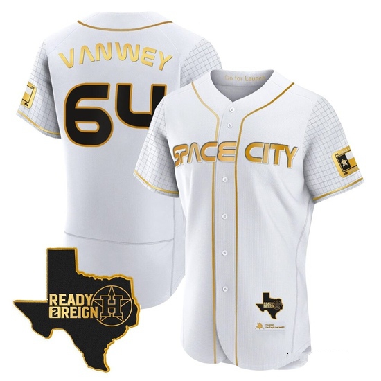Men's Logan VanWey Houston Astros Authentic Gold 2023 Space City Ready 2 Reign Flex Base White/ Jersey