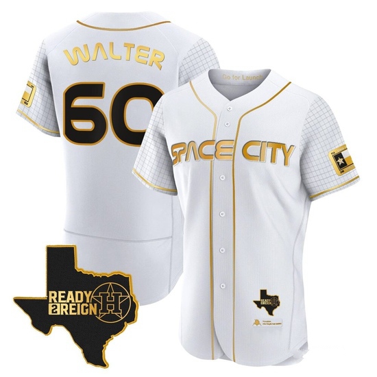 Men's Brandon Walter Houston Astros Authentic Gold 2023 Space City Ready 2 Reign Flex Base White/ Jersey