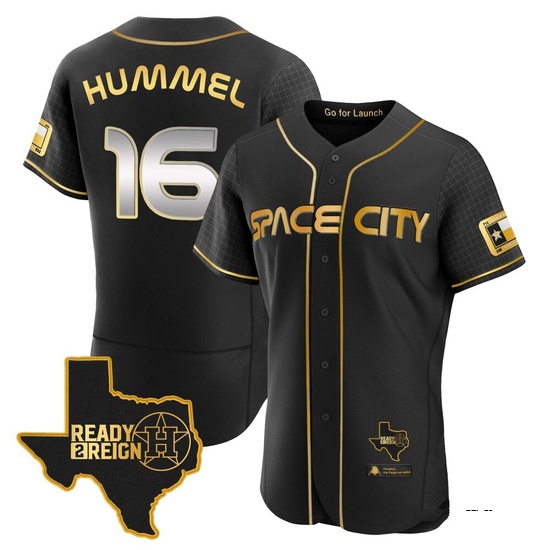 Men's Cooper Hummel Houston Astros Authentic Black/Gold 2023 Space City Ready 2 Reign Flex Base Jersey
