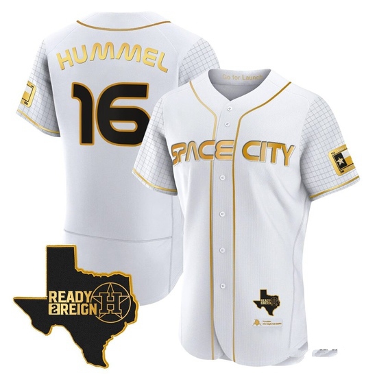 Men's Cooper Hummel Houston Astros Authentic Gold 2023 Space City Ready 2 Reign Flex Base White/ Jersey