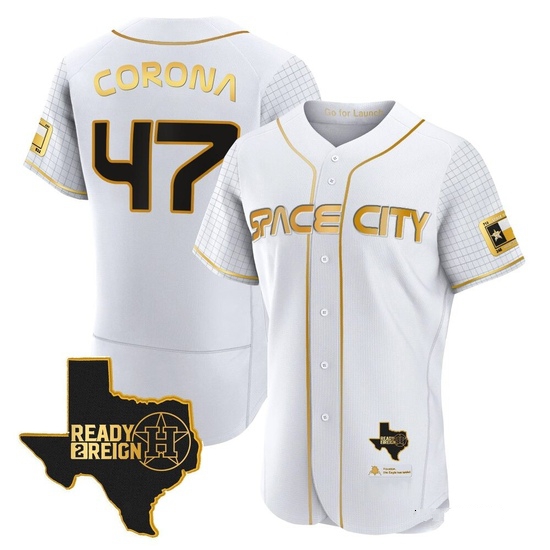 Men's Kenedy Corona Houston Astros Authentic Gold 2023 Space City Ready 2 Reign Flex Base White/ Jersey