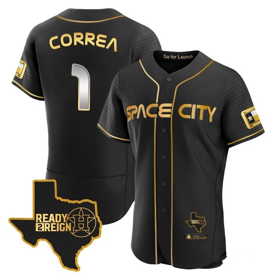 Men's Carlos Correa Houston Astros Authentic Black/Gold 2023 Space City Ready 2 Reign Flex Base Jersey