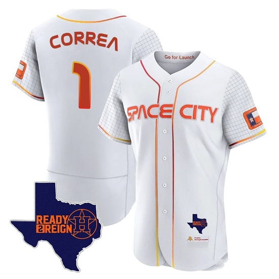 Men's Carlos Correa Houston Astros Authentic White 2023 Space City Ready 2 Reign Flex Base Jersey