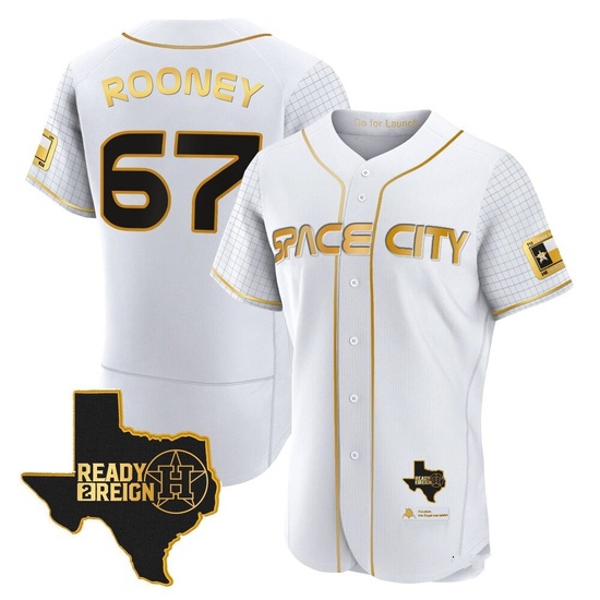 Men's John Rooney Houston Astros Authentic Gold 2023 Space City Ready 2 Reign Flex Base White/ Jersey