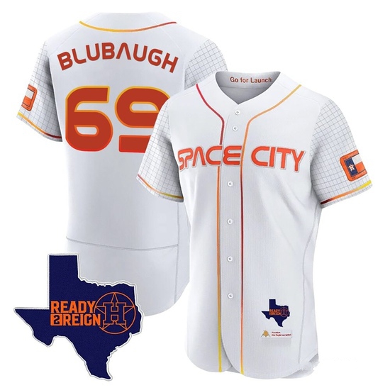Men's AJ Blubaugh Houston Astros Authentic White 2023 Space City Ready 2 Reign Flex Base Jersey