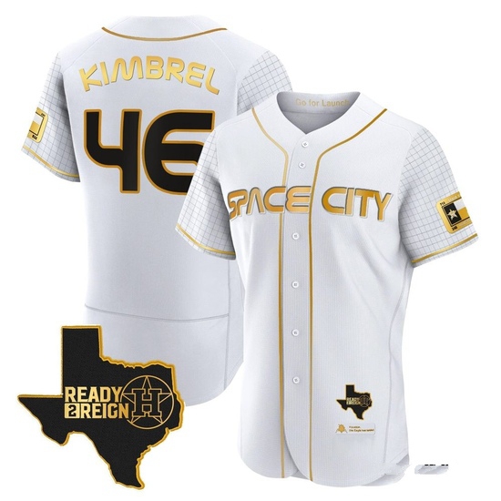 Men's Craig Kimbrel Houston Astros Authentic Gold 2023 Space City Ready 2 Reign Flex Base White/ Jersey