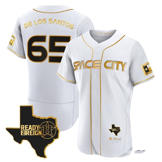 Men's Enyel De Los Santos Houston Astros Authentic Gold 2023 Space City Ready 2 Reign Flex Base White/ Jersey