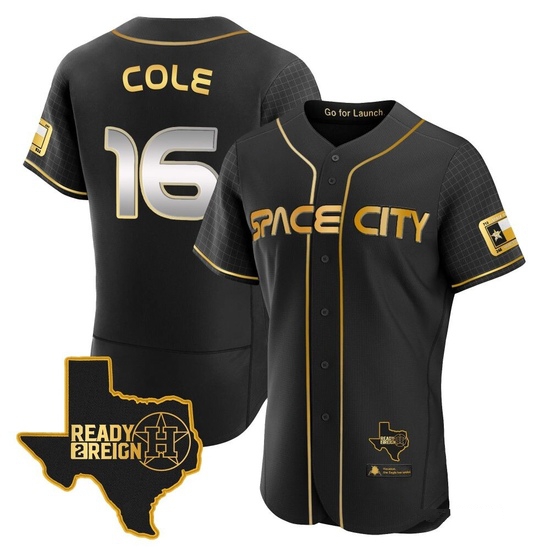 Men's Zach Cole Houston Astros Authentic Black/Gold 2023 Space City Ready 2 Reign Flex Base Jersey
