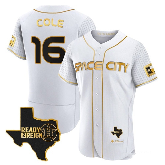 Men's Zach Cole Houston Astros Authentic Gold 2023 Space City Ready 2 Reign Flex Base White/ Jersey