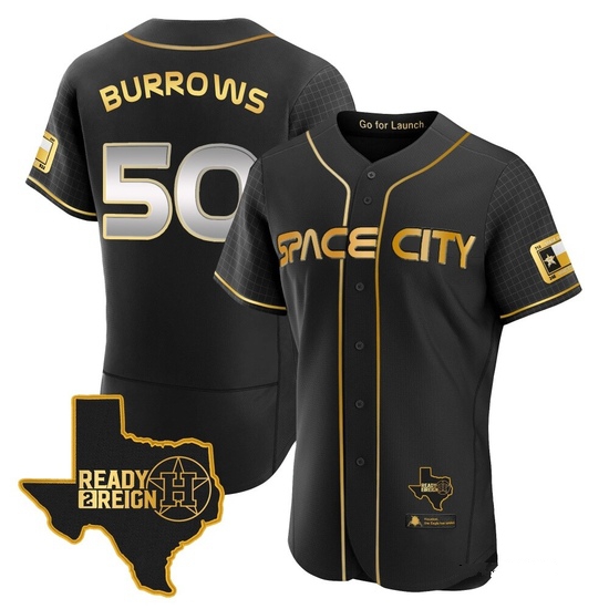 Men's Mike Burrows Houston Astros Authentic Black/Gold 2023 Space City Ready 2 Reign Flex Base Jersey