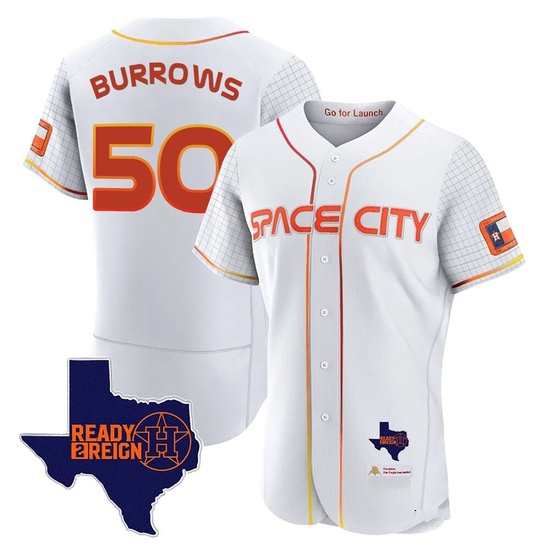 Men's Mike Burrows Houston Astros Authentic White 2023 Space City Ready 2 Reign Flex Base Jersey