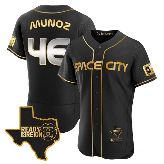 Men's Roddery Munoz Houston Astros Authentic Black/Gold 2023 Space City Ready 2 Reign Flex Base Jersey