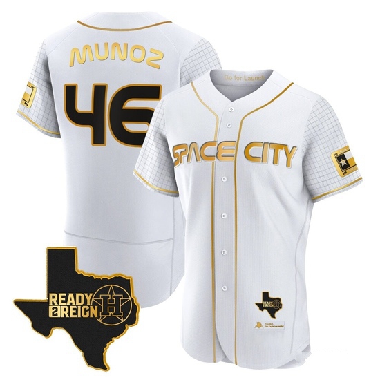 Men's Roddery Munoz Houston Astros Authentic Gold 2023 Space City Ready 2 Reign Flex Base White/ Jersey