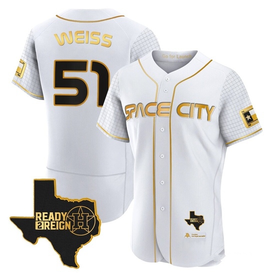 Men's Ryan Weiss Houston Astros Authentic Gold 2023 Space City Ready 2 Reign Flex Base White/ Jersey