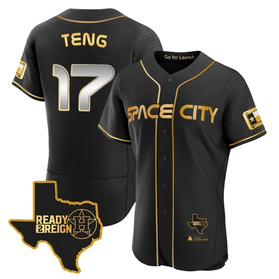 Men's Kai-Wei Teng Houston Astros Authentic Black/Gold 2023 Space City Ready 2 Reign Flex Base Jersey
