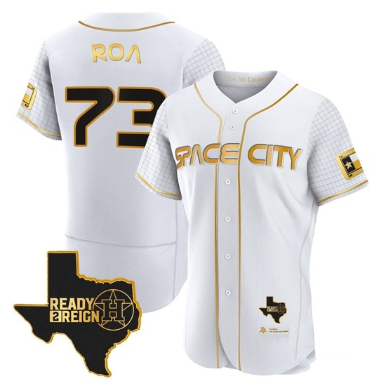 Men's Christian Roa Houston Astros Authentic Gold 2023 Space City Ready 2 Reign Flex Base White/ Jersey