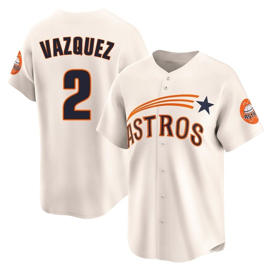Men's Christian Vazquez Houston Astros Limited Cream Throwback Cooperstown Collection Jersey